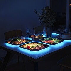 A smart table that automatically adjusts its lighting to complement the colors and tones of the food placed on it, enhancing the dining experience.
