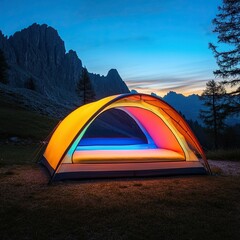 A smart tent that gradually changes color with the sunrise, blending seamlessly into the natural morning light.
