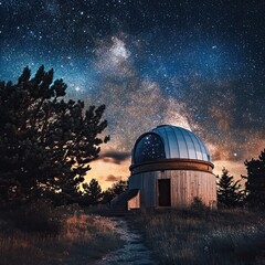 A space observatory dome standing beneath a vast, starry night sky, ready to explore the mysteries of the universe.
