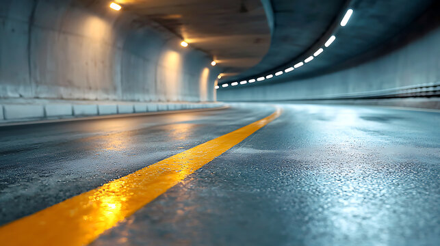 Fototapeta Driving through a serene tunnel urban landscape road scene evening light perspective motion and mystery