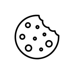 Chocolate chip cookie with a bite taken out of it in black and white outline style drawing design vector