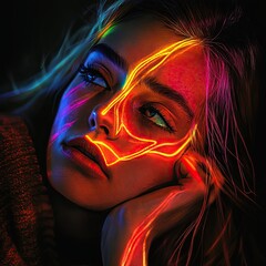 A teen creating vibrant colored light lines that visually express emotions, blending art with dynamic energy.
