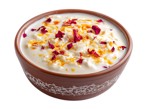 Mishti doi or Mitha Dahi is a fermented sweet dahi originating from the Bogra District in Bangladesh and is a very popular dessert throughout the country on white background 