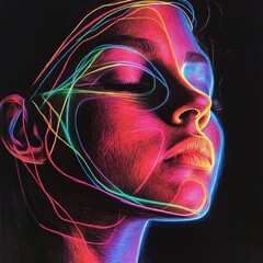 A teen creating vibrant colored light lines that visually express emotions, blending art with dynamic energy.
