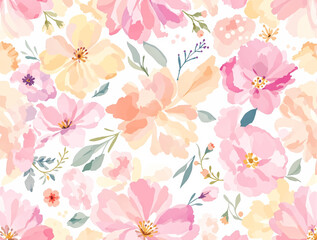 Seamless pattern with pink flowers