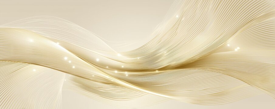 Gold Wavy Lines Background with Sparkling Lights for Modern Design Projects
