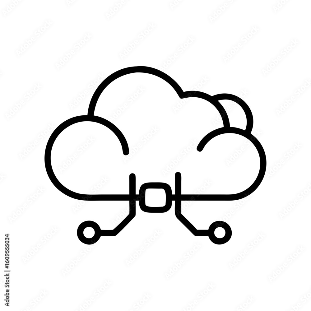 Poster outline illustration of a cloud connected to a circuit board on a white background image design