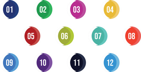 One to twelve direction number bullet points icon list template