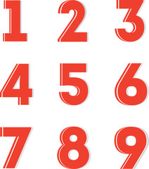 Red number set from 1 to 9 on a clean white background