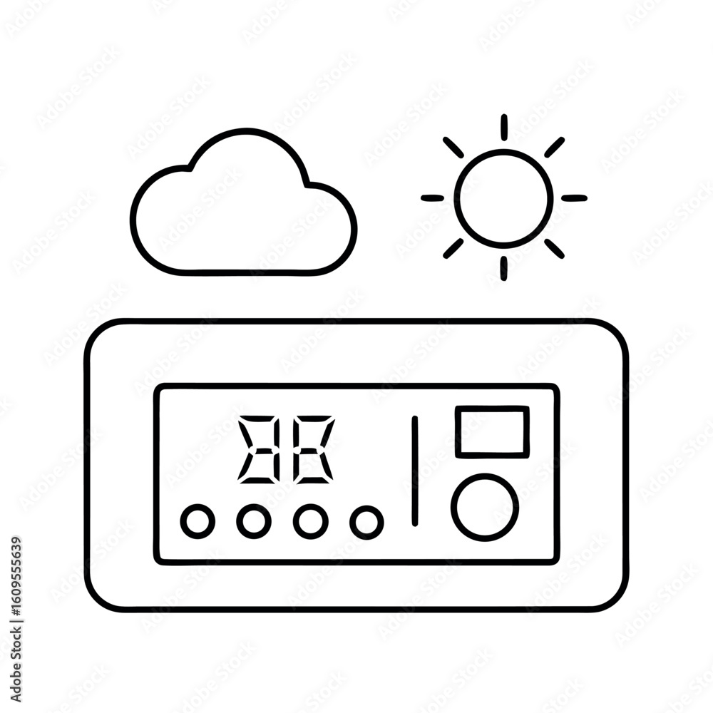 Poster weather responsive thermostat vector design with climate control elements and smart home integration