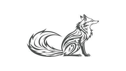 Elegant Tribal Fox Design, Sitting Profile, Monochrome Vector Illustration