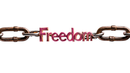 Symbolic representation of freedom with broken chains and lettering