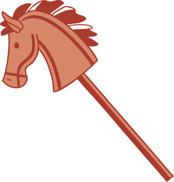 Rustic horse head on stick toy brown