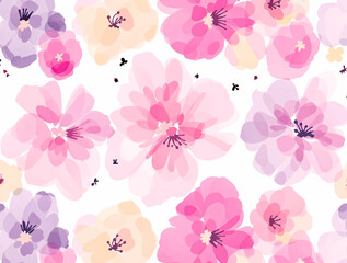 Pastel pink, orange, peach, and green floral pattern on a cream background. watercolor flower seamless pattern. Watercolor print in rustic vintage style, textile or wallpaper.