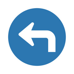 Blue circle with white arrow indicating a left turn or direction.