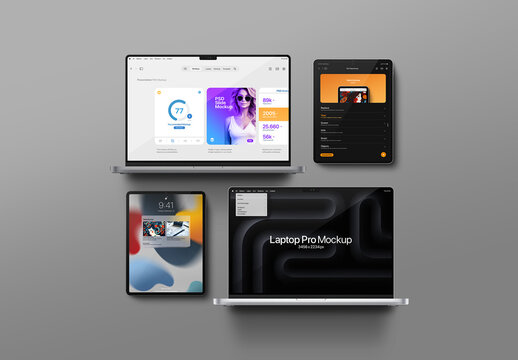 Laptop and Tablet Mockup &ndash; Pro Set (4 Objects)
