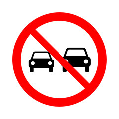 No overtaking sign with two cars inside a red circle with a line.