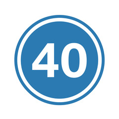 Blue circle with white number 40 inside, isolated on white background.