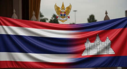 Symbolic fusion portraying diplomatic ties between Thailand and Cambodia with national emblems
