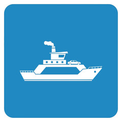Fototapeta premium White ferry boat illustration on a blue square background.