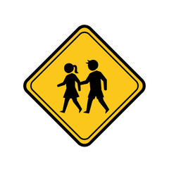 Yellow road sign depicting children crossing the street.