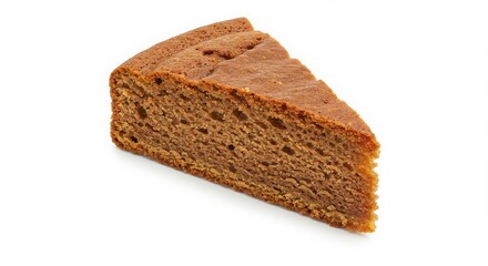 slice of buckwheat honey cake on a white surface with a simple and clean presentation isolated for dessert and bakery photography