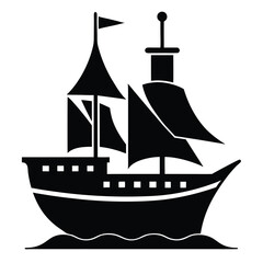 Black ship silhouette icon on white background