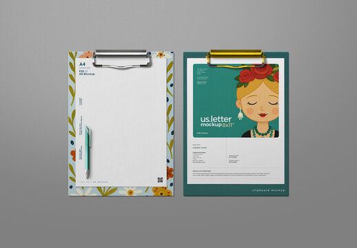 Clipboard Mockup &ndash; A4 & US Letter Flat-Lay Scene (4 Objects)