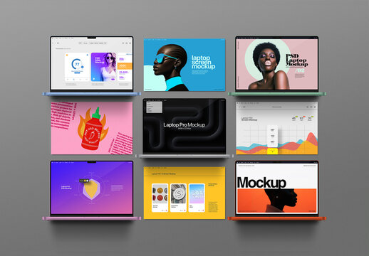 Laptop Mockup Pro and Presentation Set (9 Objects)