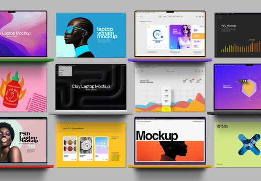 Laptop Mockup Pro - Clay, Presentation Set (12 Objects)