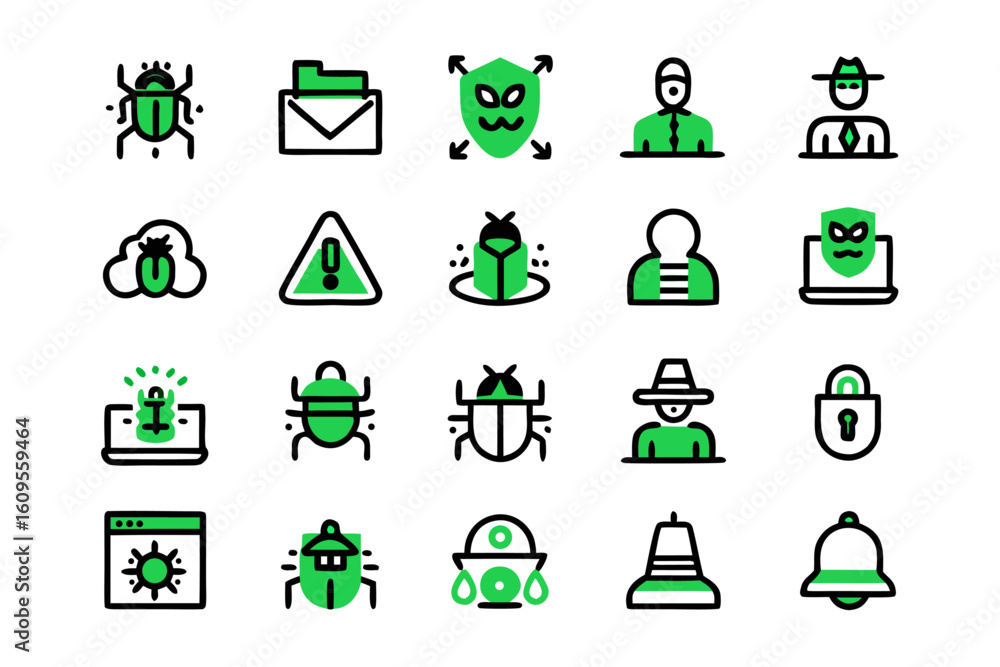 Aufkleber comprehensive collection of digital security and online threat symbols featuring network intrusion d