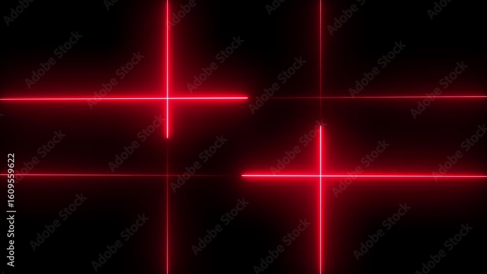 Poster futuristic glowing cross lines in red, abstract glowing neon light rectangle border frame animation,