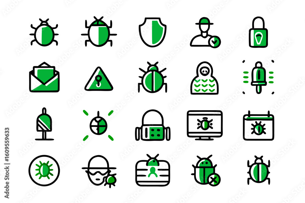 Aufkleber comprehensive collection of line graphics depicting digital security threats online privacy concerns