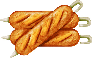 watercolor grilled sausage