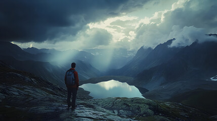 Mountain Panorama With Dark Blue Storm Wal
