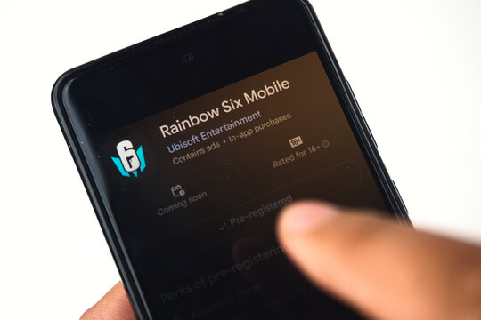 A smartphone screen displaying the Rainbow Six Mobile game application, highlighting its interface and details on July 25, 2025 in Sleman