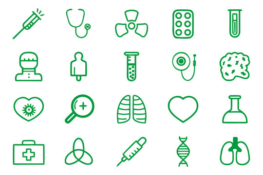 Comprehensive collection of medical and wellness symbols presented with clean modern linework for diverse health related applications and branding