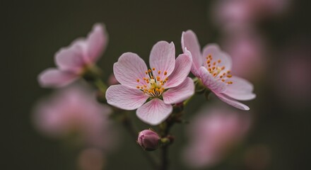 Obraz premium Delicate Pink Cherry Blossoms with Detailed Stamens