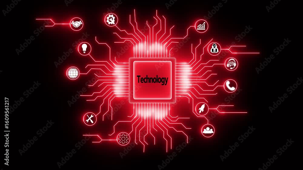 Poster glowing technology text with a futuristic and digital aesthetic, ai agent- businessman working with 