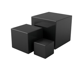 Three black cubes of varying sizes.  Concept of hierarchy, growth, scalability, or data storage.