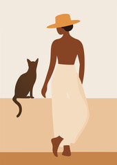 GIRL WITH A CAT A4. Wall art. print ready