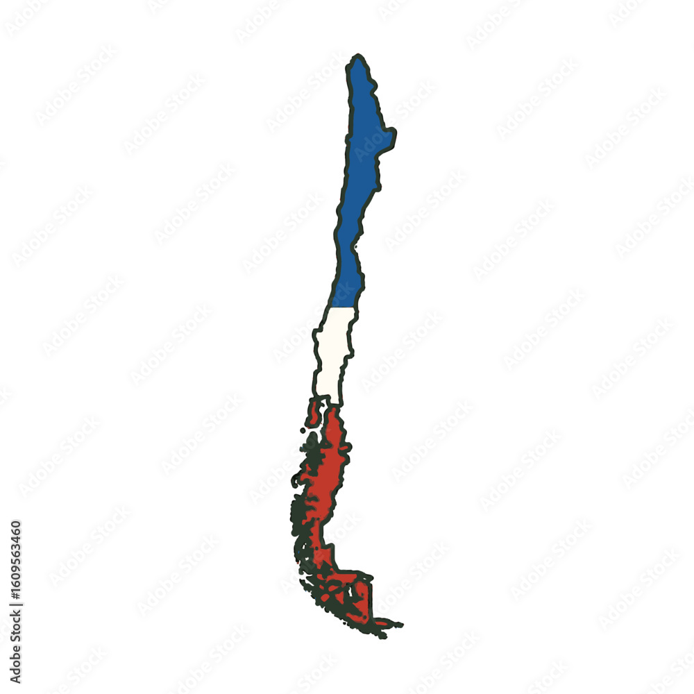 Poster outline of the country chile with a flag on a white background vector vector outline of the country 