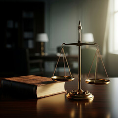 Scales of Justice and Law Book on a Desk