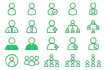 Fototapeta premium Professional human resources line art icon collection for business and corporate applications featuring diverse symbols for employment and staffing needs