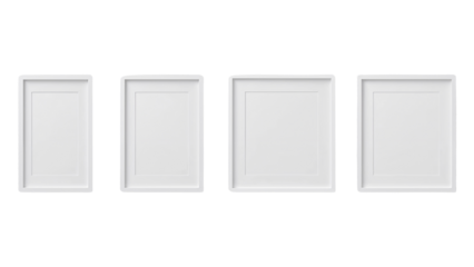 Sleek white picture frame arrangement against clean backdrop for modern presentation