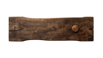 Rustic wooden plank with distressed texture and copper rivet, perfect for a design accent,