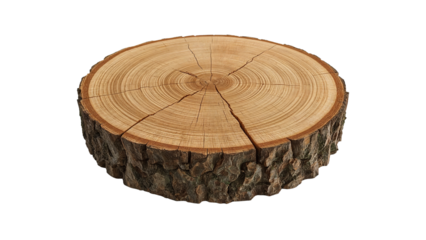 Isolated tree stump section showcasing intricate growth rings on a transparent space