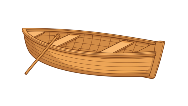 Vintage illustration of a classic wooden rowboat with oars isolated transparent - Powered by Adobe