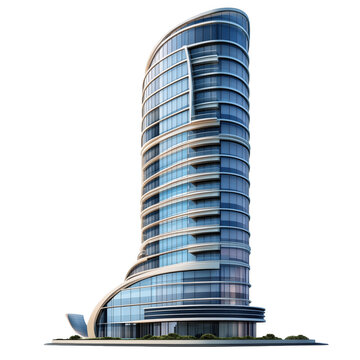 Modern architectural design of a curved glass high rise building with contemporary style