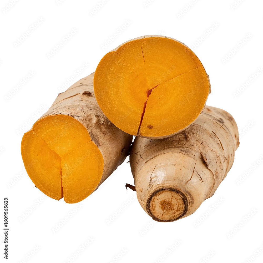 Aufkleber close-up display of cross-sectioned golden beets exposing vibrant concentric rings on isolated setup